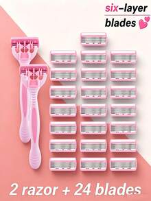 6-Layer Women's Shaving Razor, 6/12/18/24/36 Pcs Blades, Safety Razor For Women, Suitable For Intimate Areas, Armpits, Legs, Shaving Tool, Facial Care, Travel Essential - 1 Handle + 12 Blades - View 9