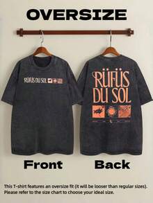 Summer TopsVintage Washed Oversized Black Tshirt Graphic Men Women Clothing Rufus Du Sol, Leaf, Circle, Texture American Vintage Rufus Du Sol 2025 Concert Shirt Summer New Streetwear Mens And Womens TShirtLoose And Comfortablesummer Clothes - màu đen - Xem 4