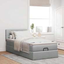 vidaXL Ottoman-Bett Mit Matratze Hellgrau 90x190 Cm Stoff - Gris - Voir 3