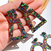 1 par de pendientes de aro geométricos huecos de acrílico, de estilo vacacional de moda, adecuados para fiestas y uso diario, diseño único para mujeres - Multicolor - Ver 4