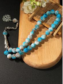 1pc Muslim Light Blue Glass Bead Smooth Round Prayer Beads, Islamic Style Misbaha - Multicolor - View 1