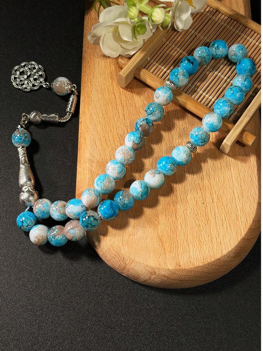 1pc Muslim Light Blue Glass Bead Smooth Round Prayer Beads, Islamic Style Misbaha - Multicolor - View 1