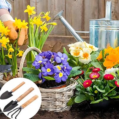 3PCS Mini Garden Spade Tools, Flower Growing, Vegetable Growing, Fleshy Spade Tools, Small Shovel Potted Plants, Wooden Handle Narrow Handle Hand Shovel, Suitable For Planting, Weeding And Digging, Heavy Gardening Tools, Suitable For Flower Bed Potted Plants, Mini Garden Spade And Potted Plants, And Prepare A Garden Portable Breeding Tool For Family And Friends