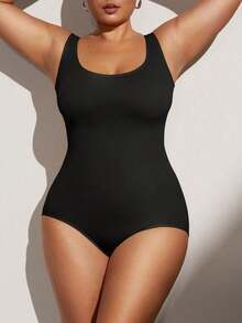 1pc Women Waist Trainer Bodysuit, Seamless Plus Size Shapewear For Tummy Control - 黑色 - 查看 8