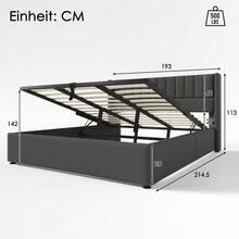 Storage Bed, Upholstered Bed, Hydraulic Double Bed 140x200cm, Wooden Slatted Base, Bed With Metal Slatted Base, Linen, Grey - Dark Grey - View 13
