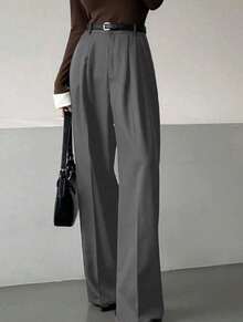 Classic And Versatile Suit Trousers, With A Straight Cut And Wide Legs. - 深灰色 - 查看 1