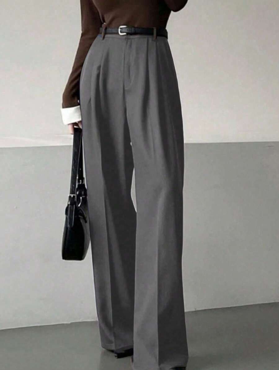 Classic And Versatile Suit Trousers, With A Straight Cut And Wide Legs. - 深灰色 - 查看 1