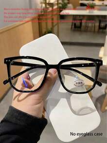 1 Pair Men's Plastic Square Frame Retro Classic Square Studded Fashionable Transparent Glasses - Black - View 5