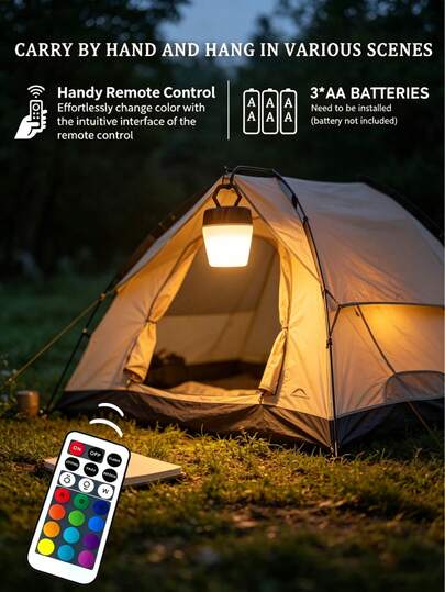 1pc Outdoor Camping Light, LED Portable Lamp, Remote Control Bedside Lamp, Outdoor Camping Lighting, Live Streaming Atmosphere Light, Eye-Caring Bedside Lamp, LED Room Light, Reading Lamp, 13 Lighting Colors Night Light, Music Festival, LED Lighting, Hanging Style, With Controller, Battery Powered (Batteries Not Included), Suitable For Outdoor, Tent, Music Festival Decor, Dance Hall Decor, Gift, Room, Bedroom, Study, Living Room, Birthday, Party, Camping, Bedside