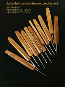 11 chiếc kim móc cán tre carbon hóa, cỡ 0.5-3.0mm, thích hợp để tết tóc, làm tóc dreadlocks, móc len và làm búp bê thủ công. - móc đan - Xem 2