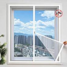 1pc White Hook And Loop Zipper Mosquito Net, Self-Adhesive Window Screen, Removable Mesh Curtain For Home Use - White Zipper - View 22