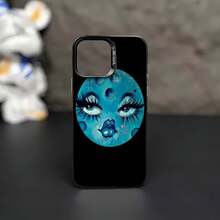 Arte facial estilizado de luna azul.funda de teléfono Fundas compatibles con ,Apple,VIVO,OPPO,,, y Honor.Fabricadas en silicona TPU,ofrecen protección contra golpes y caídas. - Negro - Ver 2