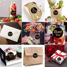 500 piezas/Rollo Pegatinas de Agradecimiento de Foil Negro, Pegatinas Redondas de Sello para Negocios, Bodas, Cumpleaños, Revelación de Género y Suministros de Fiesta y Envoltura de Regalos - Ver 2