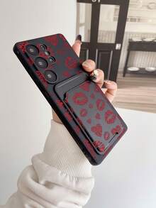 1pc Black TPU Lip & Heart Pattern Full Protective Phone Case And 1pc Black Lip & Heart Pattern Adhesive Card Holder, 2-In-1 Fashion Versatile Creative Personalized Full Coverage Phone Case Compatible With IPhone/Galaxy - Multicolor - View 2