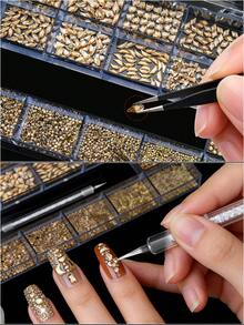 21件組指甲水鑽套組附拾取筆，紅色美甲裝飾，適用於各種甲型，3D立體裝飾，適合日常使用與美甲沙龍的指甲美甲配件 - 香檳色 - 查看 6