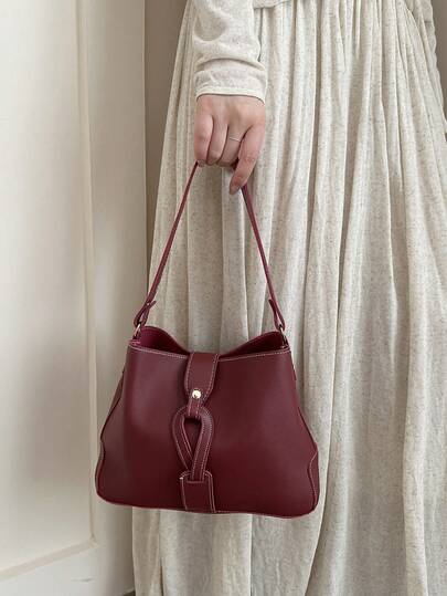 Hevel 女士复古色腋下包，酒红色腋下收纳袋，新年理想礼物，时尚商务休闲手提包，适合办公室、商务和工作场合，单肩包，女士包袋