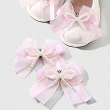 Two Pieces Of Women's Sweet And Versatile Fashion Beaded Ribbon Bow DIY Shoe Clips Shoe Decoration Set - Style 1 - View 1