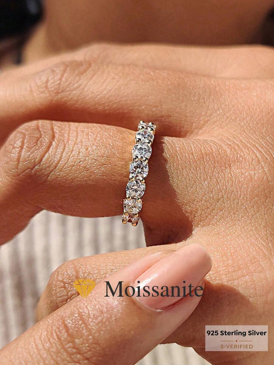 1 chiếc nhẫn cưới Moissanite đính kim cương 7 ngôi sao, bạc sterling 925, nhẫn đính hôn sang trọng, nhẫn hứa hẹn, nhẫn kỷ niệm, quà tặng trang sức cho phụ nữ, quà Giáng sinh. - Nhẫn kim cương moissanite bảy sao - Xem 1