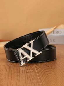 男士时尚光滑纹理真皮腰带，简约百搭，配字母AX扣 - 彩色 - 查看 4
