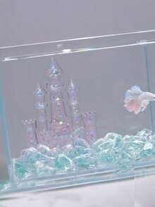 1pc Pink Castle Aquarium Decor, Transparent Pink Castle Aquarium Landscape Ornament, Betta Fish Tank Decoration, Underwater Micro World Miniature Ornament - Happy Aquarium - View 5