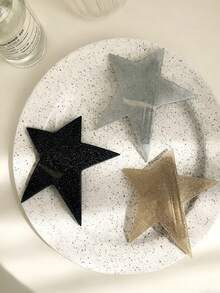 新款不对称星形闪亮发夹，多功能侧刘海发夹，个性化配饰 - 黑色 - 查看 4