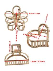 3pcs Elegant Metal Flower Heart Hollow Semi-Circle Hair Clips, Versatile For Daily, Party, Travel, Photo Shooting, Commuting, High-End Gift - Champagne - View 6