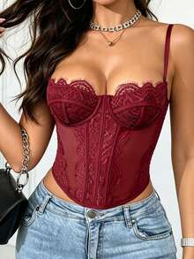 1 buah Atasan Crop Top Camisole Berenda, Cocok Untuk Kencan, Pesta, Dan Jalan-jalan Santai di Musim Panas - Burgundy - View 4