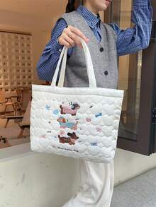 1pc Cute Cartoon Puppy Pattern Cosmetic Bag, Travel Makeup Organizer Pouch, Skincare & Makeup Storage Bag, Portable Toiletry Bag, Suitable For Vacation, Party, Daily Use, Fun & Fashionable Design, Applicable For Holiday, Beach, Bathroom, Bedroom Storage, Large Capacity - Blue and White - View 9