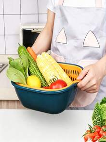 1个多功能塑料沥水篮，塑料淘米篮，蔬菜清洗篮，蔬果沥水篮 - 适用于健康饮食准备和高效厨房使用，实用厨房小工具 - 瀝水籃 - 查看 9