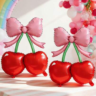 2pcs Matte Butterfly & Cherry Shaped Balloons, Suitable For Birthday Party, Baby Shower, Fruit Party, Event Decoration