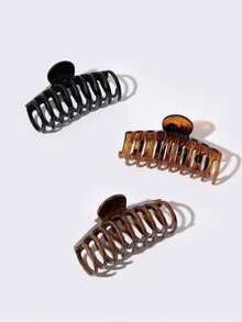 3/1pcs Marble Pattern Hair Claw Clips, Minimalist Solid Color Medium To Large Hair Claw Clips, Versatile Casual Hair Accessories, Random Color - Multicolor - View 3