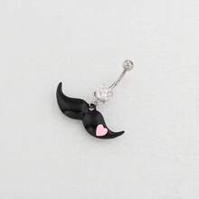 1 Women's Beard Dangling Belly Button Ring, Shiny Crystal Beard Pendant, Two Styles: Simple And Pink Heart, Cute Punk Body Accessories - Pink - View 2