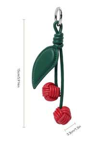 Móc khóa hình quả anh đào nữ tính mới năm 2025, thiết kế đan với hai mặt dây chuyền hình quả anh đào, kèm móc khóa hình lá đơn/da cao cấp, chất liệu da tổng hợp bền chắc, làm thủ công, món quà hoàn hảo dành cho phụ nữ. - Đỏ - Xem 8