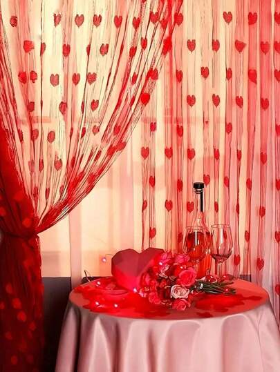 Rèm voan hình trái tim lãng mạn, thích hợp cho nhà ở, phòng khách, phòng ngủ, vách ngăn, rèm cửa, rèm cưới, rèm treo, rèm voan.