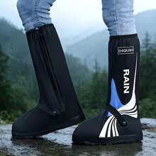 2pcs Waterproof Shoe Covers, Reusable And Foldable With Zipper Rain Boots Covers, Anti-Slip Thick Durable Soles Outdoor Reflective Tall Rain Boots, Unisex Rain Gear - 1 Pair - View 2