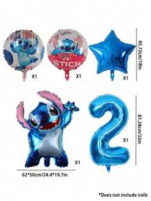 正版卡通史迪奇主题生日派对气球装饰套装，包含32英寸（1-9英寸）蓝色数码图案铝箔气球、18英寸蓝色五角星气球、气球派对用品、生日装饰礼品铝箔气球、造型酷炫的铝箔气球，适合生日派对装饰、主题派对用品气球套装 - 查看 2