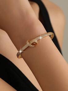 jealous young 1pc High-Quality Fashion Knotting Luxury Cubic Zirconia Women Wedding Copper Gold Plated Bangles For Girlfriend Birthday Engagement Banquet, Prom - Yellow Gold - View 3
