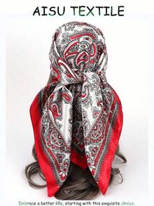 1pc 90CM Paisley Printed Ladies Bandana Simulated Silk Headband Women Bandana Top,Large Size Square Scarf,Hair Band,Head Band Ideal For Dressing Up Your Look - màu đen - Xem 10