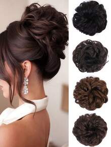 Tóc giả tổng hợp, dây buộc tóc, tóc xoăn bồng bềnh, dây buộc tóc cỡ lớn, dây chun, búi tóc, tóc nối, dụng cụ kéo sợi chịu nhiệt cao, búi tóc hoa, tóc nối dành cho nữ, nụ hoa - Nhiều màu - Xem 2