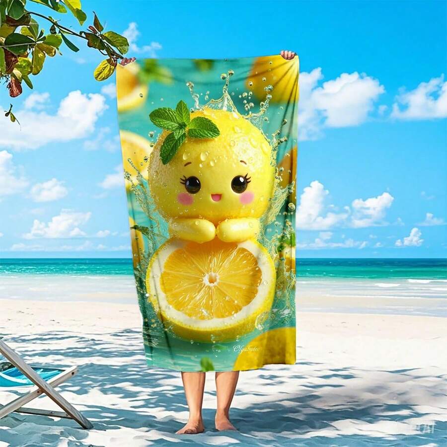Cute Lemon Pattern Summer Beach Towel, Quick-Dry Microfiber Beach Towel, Soft Absorbent Beach, Swimming, Bathroom, Travel Towel