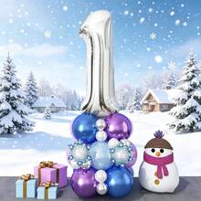 32-Inch Silver Number Balloon, Icy Colored Faux Pearl Balloons, Snowflake Shaped Decorative Balloons - Winter Snowflake Themed Birthday Balloon Set, Suitable For Surprise Birthday Gift For Son/Daughter, Princess-Style Frozen Party Decor, Children's Winter Wonderland Celebration, Birthday Photo Backdrop, Easily Creates A , Dreamy And Snowy Fairy Tale Party Atmosphere - View 3