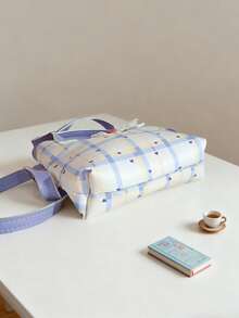 1pc Sweet Girl Pink Plaid Square Bag, Zipper Closure Versatile Handbag, Lightweight Crossbody Two-Way Small Bag, Suitable For Daily Use - New - View 5