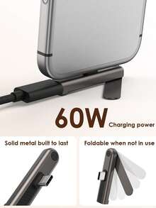 240W 二合一超快充 USB-C 转 USB-C 360° 旋转支架适配器，可拆卸 Type-C 隐形桌面手机支架，兼容 17/16/15 和安卓手机，适用于游戏、办公和车载环境。 - 黑色 - 查看 7