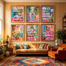 1/6PCS Maximalist Disco Ball Canvas Wall Art Set, Color Inspirational Quote Prints For Room Aesthetics, Optional Frame Wall Decoration, Vibrant Bohemian Minimalist Home Decoration, Room Decoration Supplies, Ideal For Living Rooms, Bedrooms, Offices, Bars, University Dormitories, Daycare Centers, Baby Rooms, Bathrooms, Kitchens, Aesthetic Room Decoration, Retro Disco Gallery Walls, Framed/Unframed Canvas Prints, Home Decoration Supplies - Multicolor - View 1