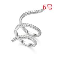 1pc Coiled Snake Design Cubic Zirconia Copper Adjustable Open Ring - White - View 12