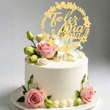 1pc/3pcs Set Golden Acrylic Cake Topper Set - Latin American Father's Day Mother's Day Party Supplies - Multicolor - View 4
