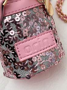 1个女童亮片蝴蝶结PU拉链时尚水桶斜挎包，适合所有季节日常使用 - A - 查看 8