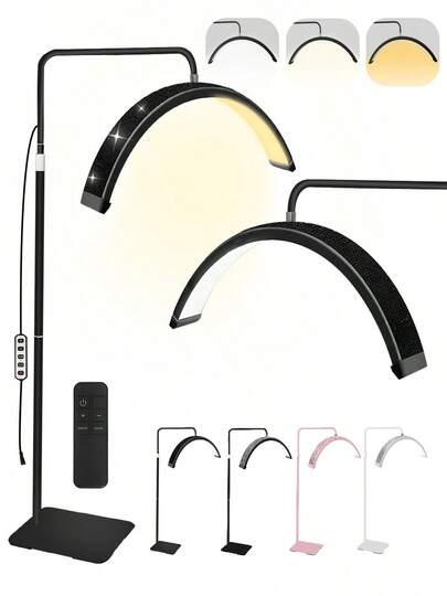 Luz Lupita Lámpara de pie LED semicircular - luminaria profesional sin sombras y regulable | para técnicos de pestañas, esteticistas y tatuadores | extensiones de pestañas, arte de uñas, hogar y oficina (negro)