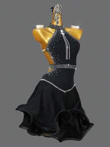 ABC Dancing (Excluding Accessories) Dance Costume For Girls Fringed Skirt Elegant Party Dress Womens Latin Dress Stage Ballroom Sexy Clothing - 黑色 - 查看 2