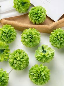 10个/套人造绣球花头，乒乓球菊花，DIY婚礼回礼盒装饰，花环材料，家居礼品，新娘伴娘腕花用品 - 綠色 - 查看 5
